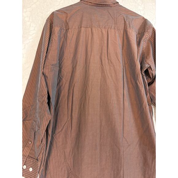 Bugatchi Brown Stripe Blue Iridescent Chameleon Color-Shift Button Down Shirt L - Picture 9 of 12